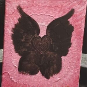 Pink Canvas with Black Angel Wings Art